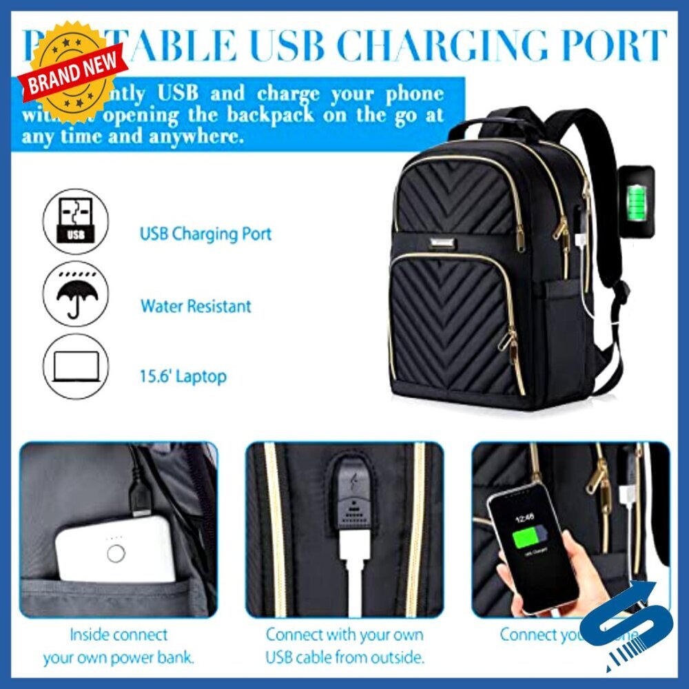 Large Laptop Backpack with USB Charging Port Anti-Theft Travel Daypack - Picture 3 of 6